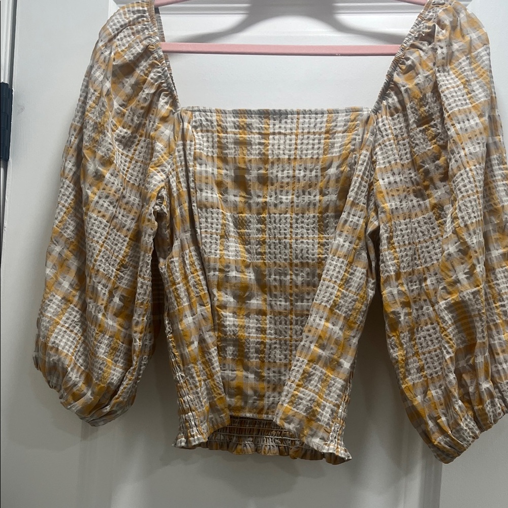Anthropologie Yellow and White Checkered Blouse